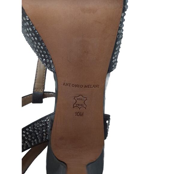 Antonio Melani Silver Rhinestone Peep Toe Strap Heels Pumps Stilettos' 10 M - Picture 8 of 8